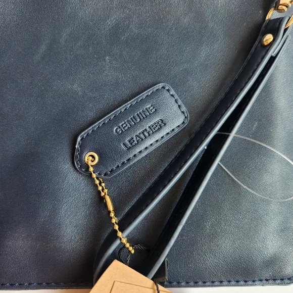 Savanna Genuine Leather Navy Wristlet Pouch Bag Zipper Soft New With Tags - Picture 8 of 15